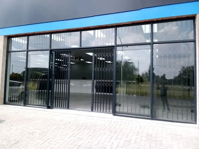 Commercial storefront fitted with retractable security doors